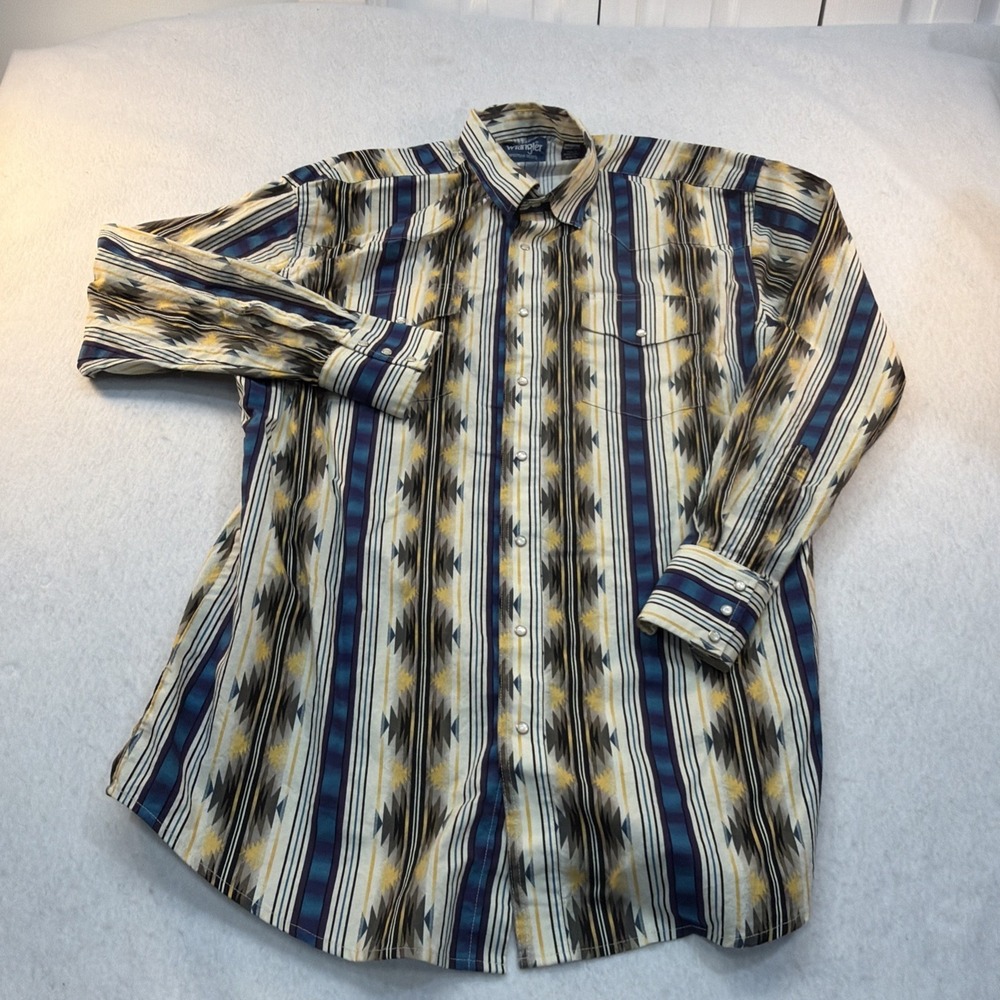 Wrangler Pro  Snap Western Shirt Men XLT ‎ Aztec Southwestern Stripe Pearl Snap